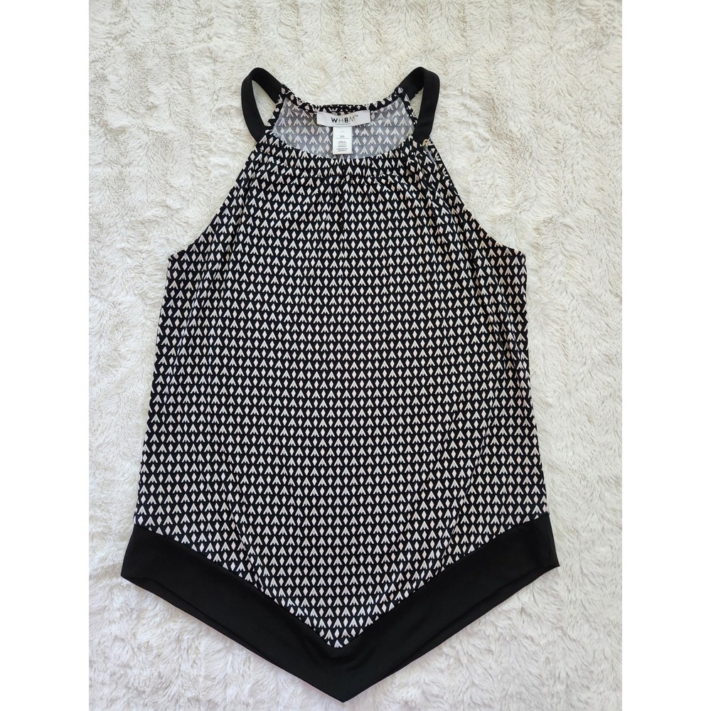 White‎ House Black Market Halter Top Black White Brown Geometric Pattern XS
